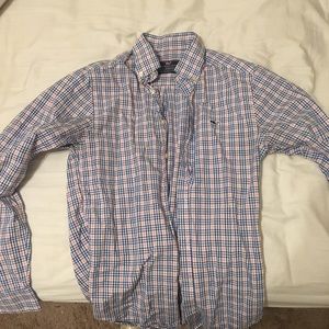 Blue and orange striped dress shirt